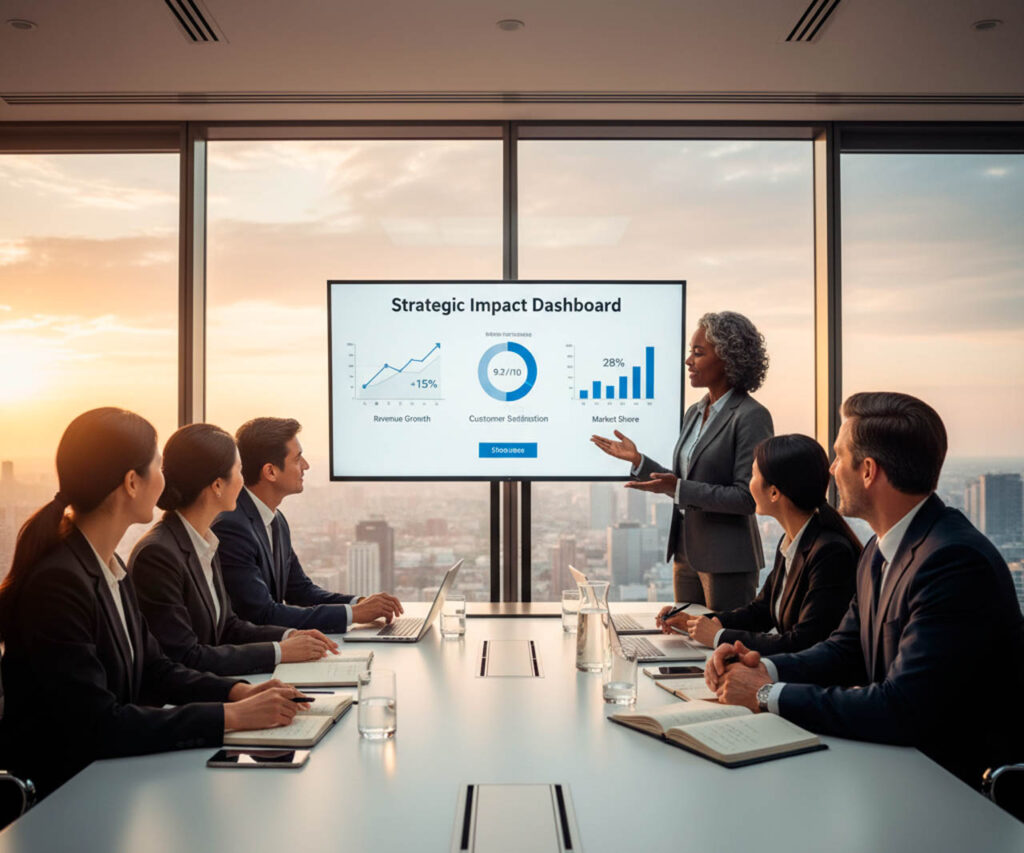 Pasillo corporativo con estelas de luz que simbolizan velocidad y escalabilidad.