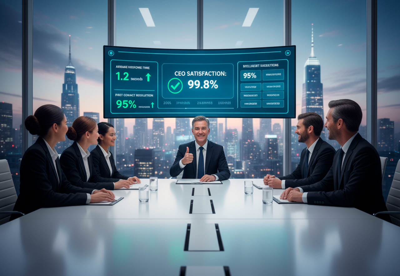 Equipo directivo trabajando con analítica e IA