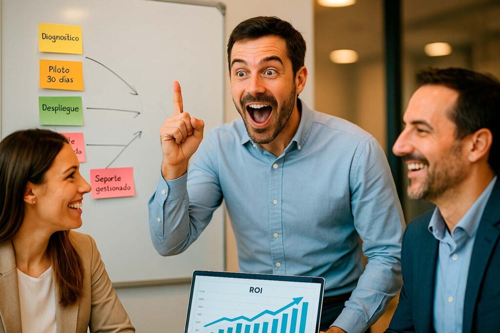 Momento ‘eureka’ al comprender la cadena Diagnóstico → Piloto → Despliegue → Soporte gestionado.