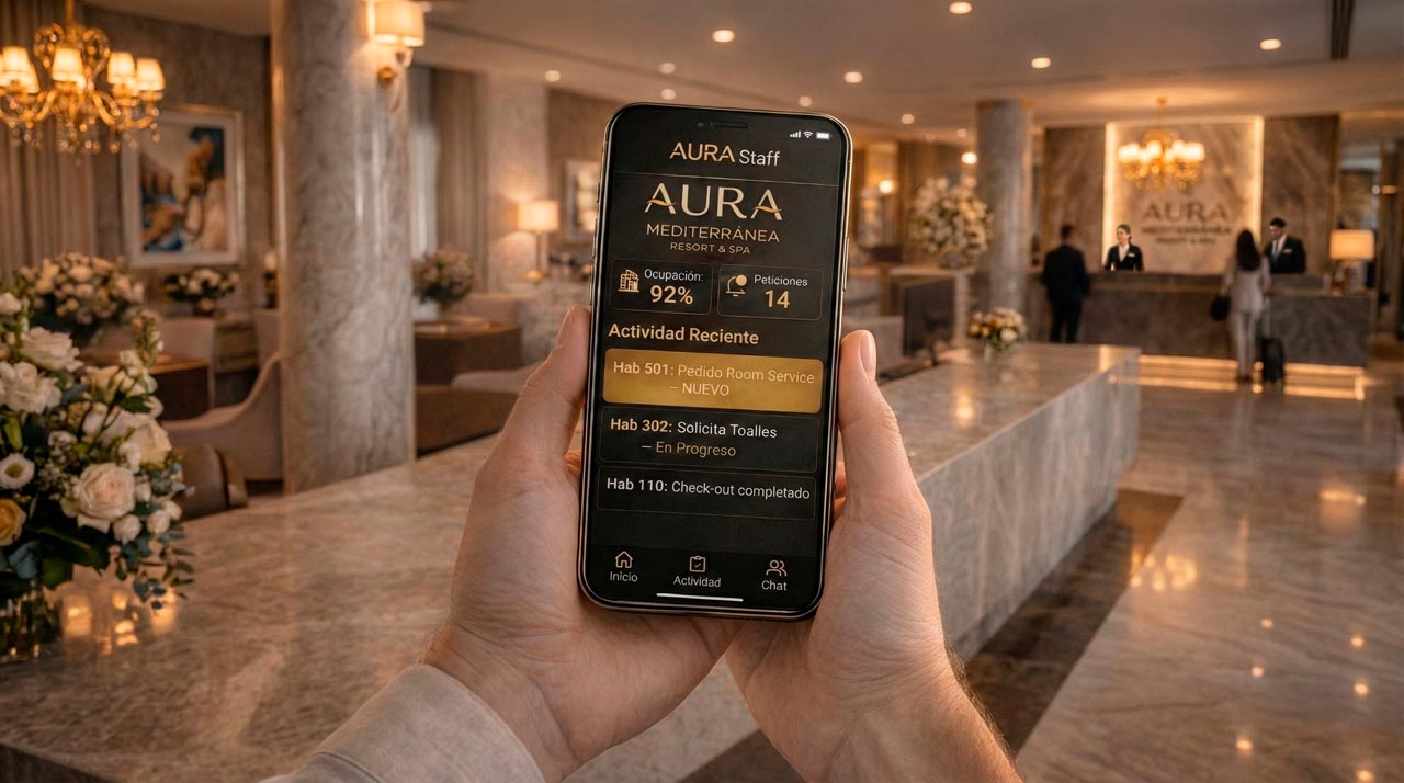 EGI Staff App en Lobby de Hotel de Lujo