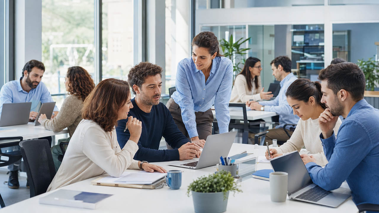 Empleados participando en una jornada de alfabetización en inteligencia artificial dentro de una empresa